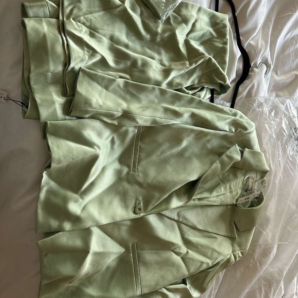 Alice + Olivia Mint Green Blazer pants and top